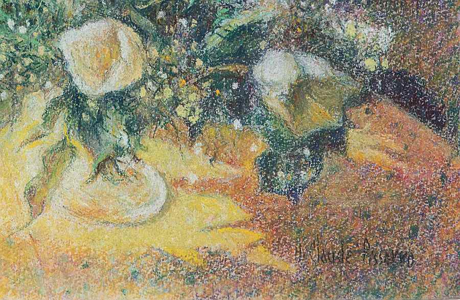 Les tulipes blanches à la tasse de café - H. Claude Pissarro (b. 1935 - )